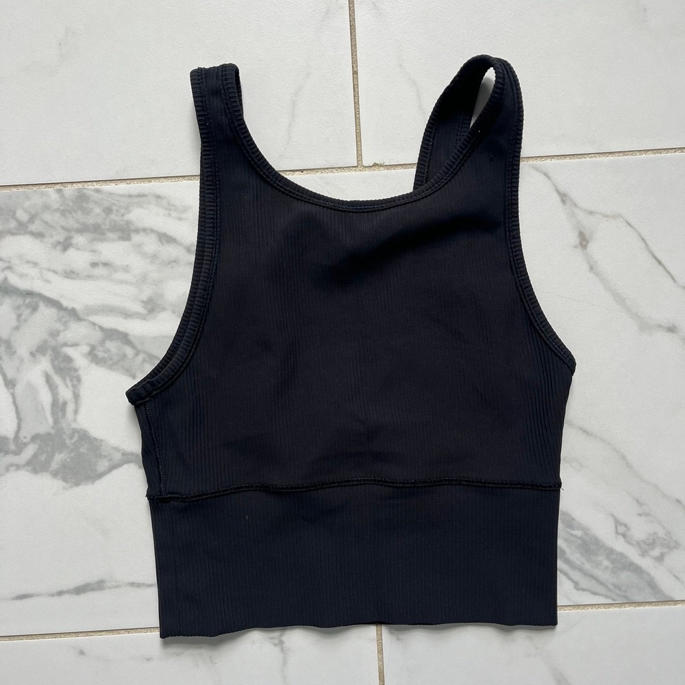 Lululemon Black Power Pivot Ribbed Tank Top Cropped Sz 2